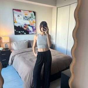 Chic Gray Crop Top with Black Pants